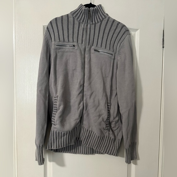 Men's Gray Sweater with Zipper Details - Picture 1 of 6